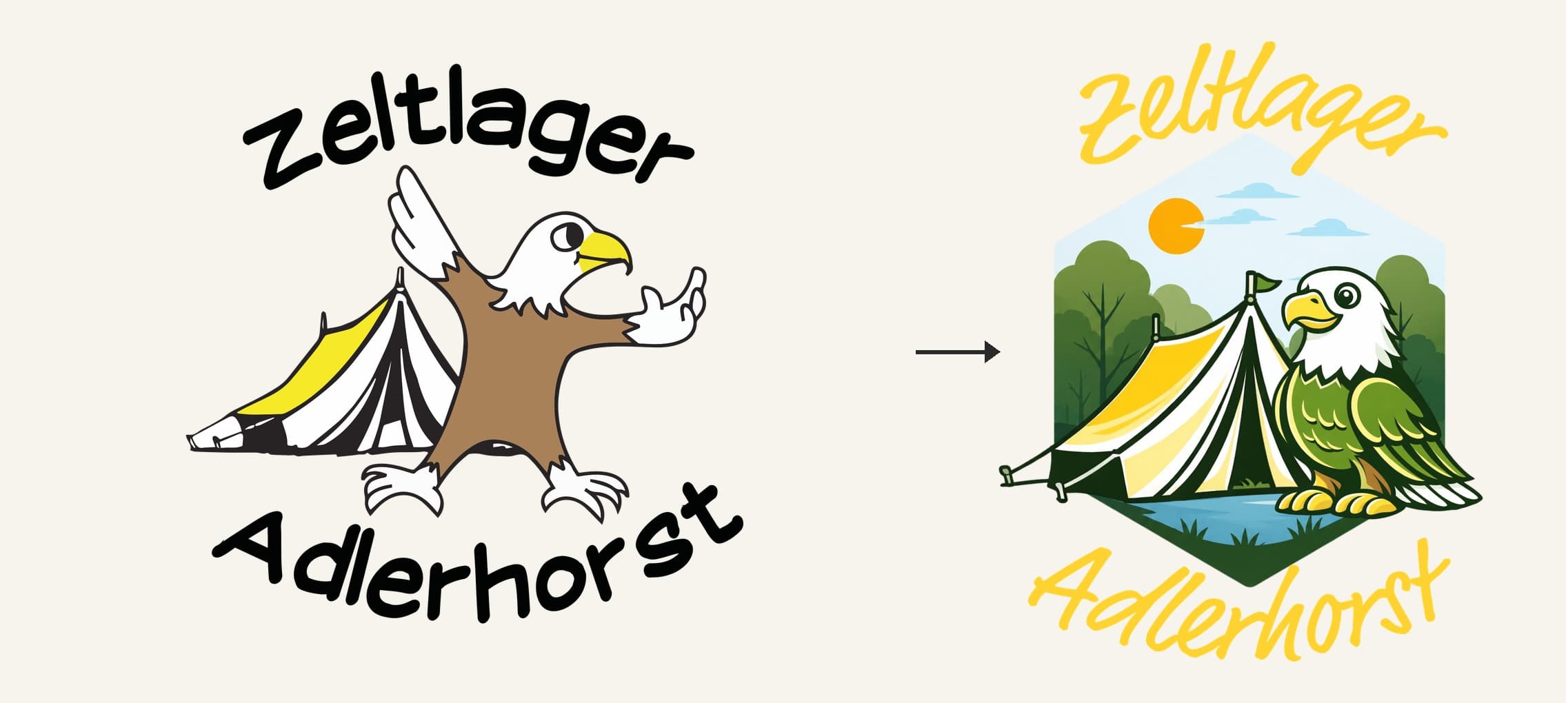 Zeltlager Adlerhorst: Logo vor und nach der Überarbeitung